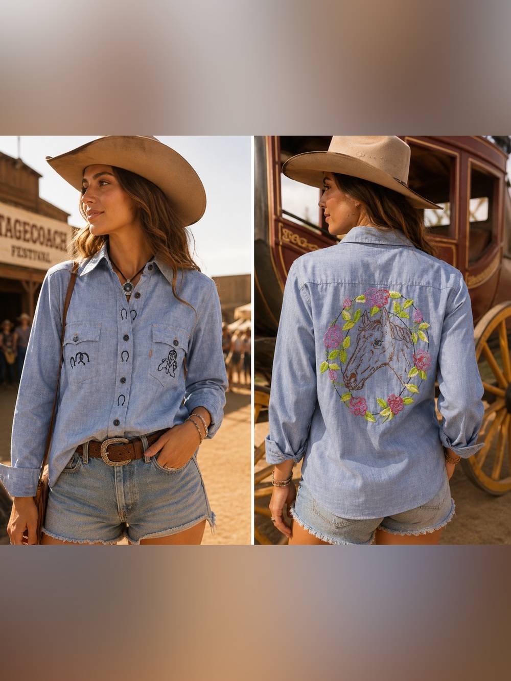 Vintage Levi’s Saddleman Chambray Button Up Custom Embroidery Stagecoach Western